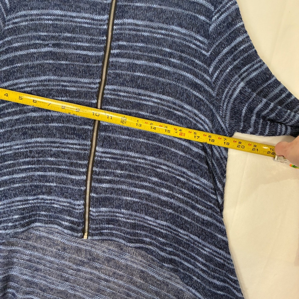 Comfy USA Sheer Cardigan Womens Medium Blue Striped Zip Up High Low Boho Coastal - Picture 8 of 10